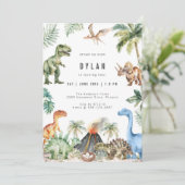 Verjaardagsuitnodiging Dinosaurussen Kinderfeestje Kaart (Staand voorkant)