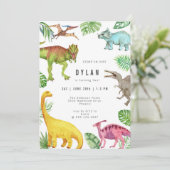 Verjaardagsuitnodiging Dinosaurussen Kinderfeestje Kaart (Staand voorkant)