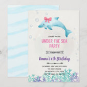 Verjaardagsuitnodiging dolfijn onder de zee kaart (Voorkant / Achterkant)