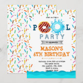 verjaardagsuitnodiging Donut poolpartij Kaart (Voorkant / Achterkant)