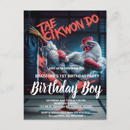 Verjaardagsuitnodiging Dynamische Trap: De Martial Briefkaart (Voorkant)