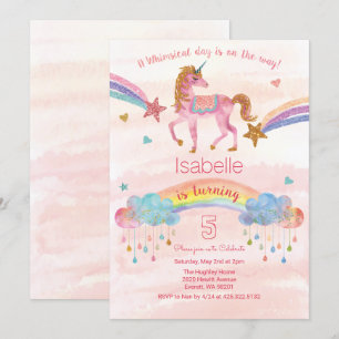 VERJAARDAGSUITNODIGING - Eenhoorn Glitter voor elk Kaart