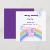 Verjaardagsuitnodiging Eenhoorn Regenboog Plat Kaa (Voorkant / Achterkant)