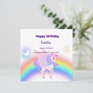 Verjaardagsuitnodiging Eenhoorn Regenboog Plat Kaa