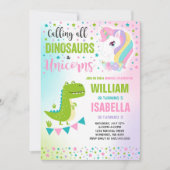Verjaardagsuitnodiging Eenhoorns en dinosauriërs M Kaart (Voorkant)