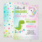 Verjaardagsuitnodiging Eenhoorns en dinosauriërs M Kaart (Voorkant / Achterkant)