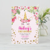 Verjaardagsuitnodiging Eenhoring. Meisje Verjaarda Kaart (Staand voorkant)