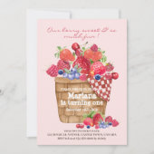 Verjaardagsuitnodiging eerste verjaardag aardbei kaart (Voorkant)