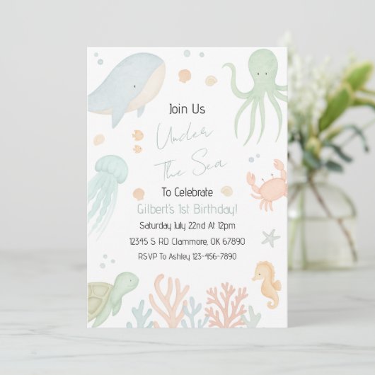 Verjaardagsuitnodiging Eerste Verjaardag Onder de  Kaart (Staand voorkant)