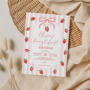 Verjaardagsuitnodiging eerste verjaardag Strawberr Kaart
