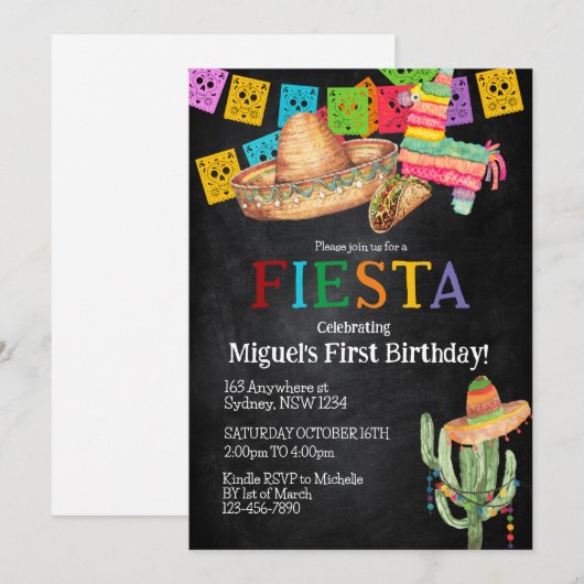Verjaardagsuitnodiging Fiesta Kaart (Voorkant / Achterkant)