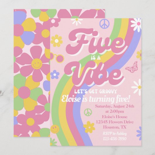 Verjaardagsuitnodiging Five is a Vibe Kaart (Voorkant / Achterkant)