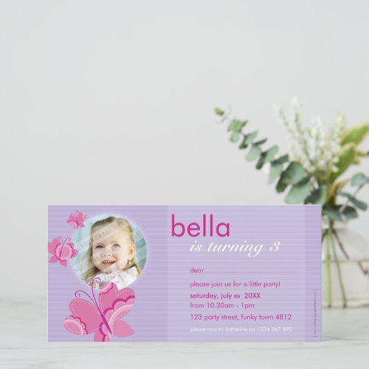 VERJAARDAGSUITNODIGING FOTOCARD :: flutterbybutter (Staand voorkant)