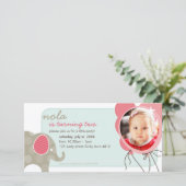 VERJAARDAGSUITNODIGING FOTOCARD :: olifant + ballo (Staand voorkant)