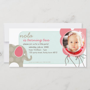 VERJAARDAGSUITNODIGING FOTOCARD :: olifant + ballo
