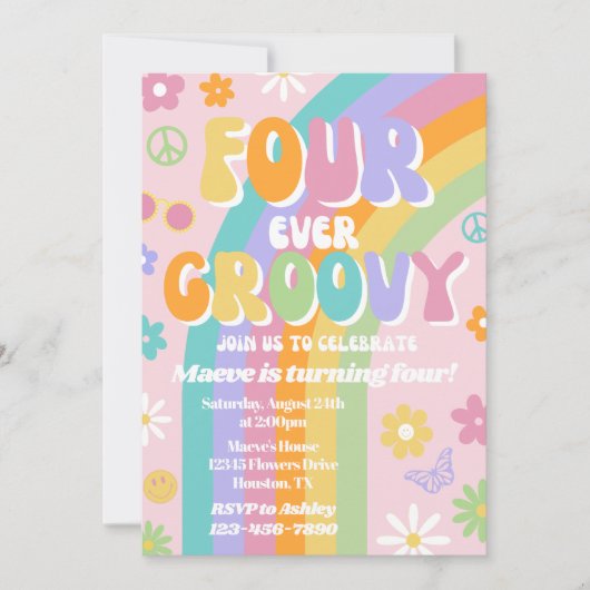 Verjaardagsuitnodiging Four-Ever Groovy Kaart (Voorkant)
