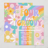 Verjaardagsuitnodiging Four-Ever Groovy Kaart (Voorkant / Achterkant)