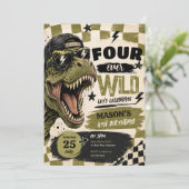 Verjaardagsuitnodiging Four Ever Wild Dinosaur Kaart (Staand voorkant)