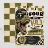 Verjaardagsuitnodiging Four Ever Wild Dinosaur Kaart (Voorkant / Achterkant)