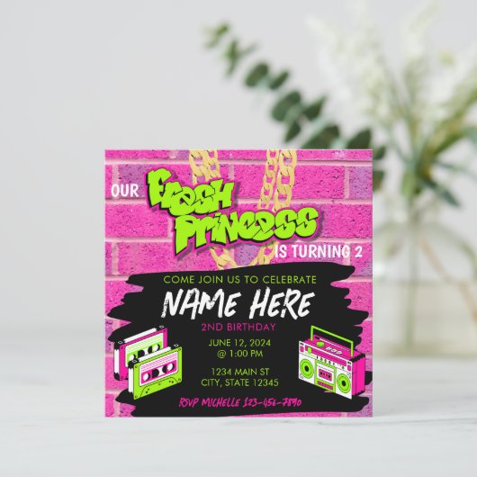 Verjaardagsuitnodiging Fresh Princess Kaart (Staand voorkant)