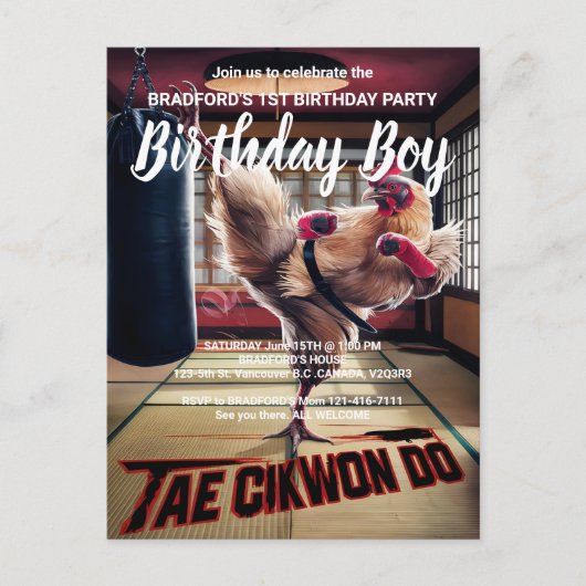 Verjaardagsuitnodiging Gedrag van een rare kip Briefkaart (Voorkant)