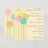 Verjaardagsuitnodiging gele ballon kaart (Voorkant / Achterkant)