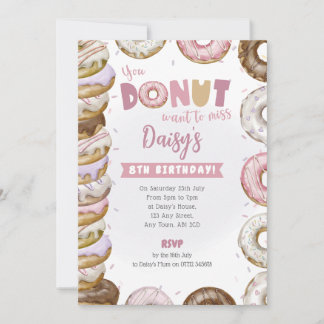 Verjaardagsuitnodiging Gestapelde Donuts Roze & Pa Kaart