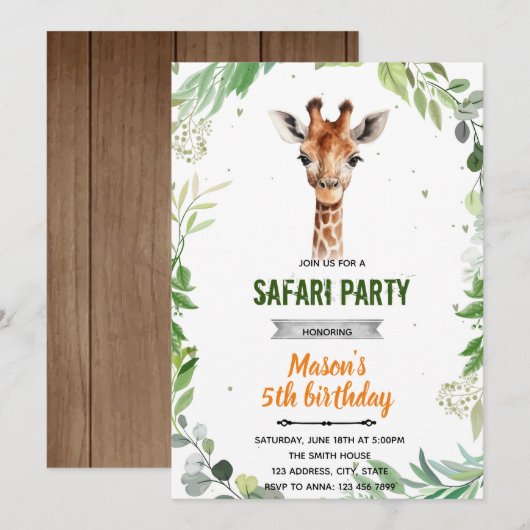 Verjaardagsuitnodiging giraffe baby shower kaart (Voorkant / Achterkant)