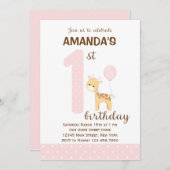 Verjaardagsuitnodiging giraffe eerste verjaardag ( kaart (Voorkant / Achterkant)