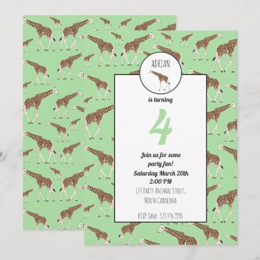 Verjaardagsuitnodiging Giraffe Jungle Safari Dier Kaart (Voorkant / Achterkant)