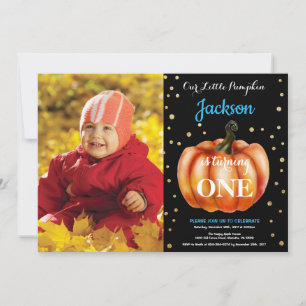 Verjaardagsuitnodiging gouden herfst jongen pompoe kaart