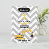 Verjaardagsuitnodiging Graafmachine Bouwtruck Kaart (Staand voorkant)