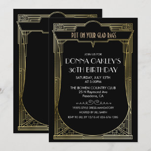 VERJAARDAGSUITNODIGING Great Gatsby Art Deco voor Kaart