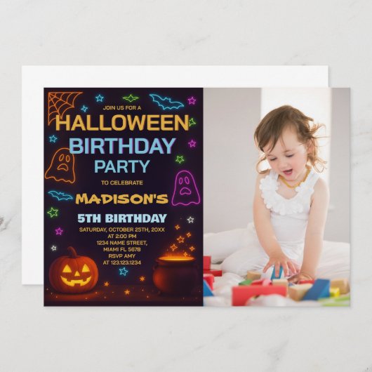 Verjaardagsuitnodiging Halloween verkleedfeest Kaart (Voorkant / Achterkant)