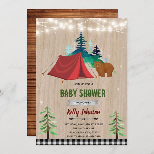 Verjaardagsuitnodiging happy camper shower kaart (Voorkant / Achterkant)