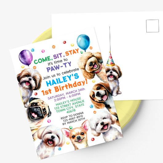 Verjaardagsuitnodiging honden thema briefkaart