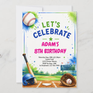 Verjaardagsuitnodiging honkbal aquarelontwerp kaart