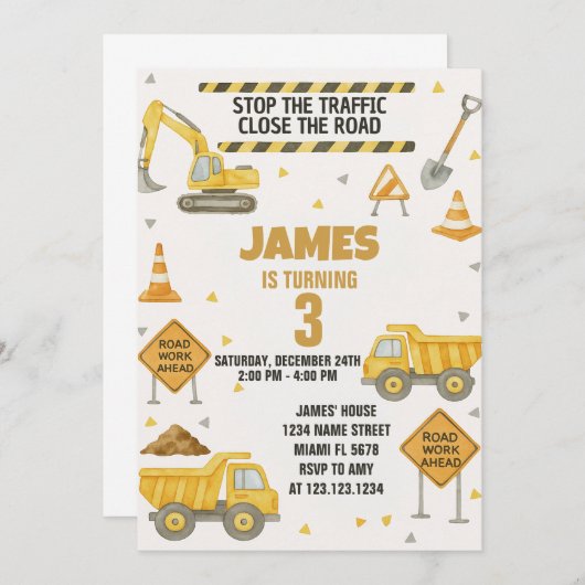 Verjaardagsuitnodiging in aanbouw kaart (Voorkant / Achterkant)