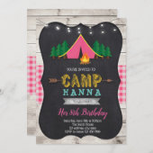 verjaardagsuitnodiging in het meisjeskamp kaart (Voorkant / Achterkant)