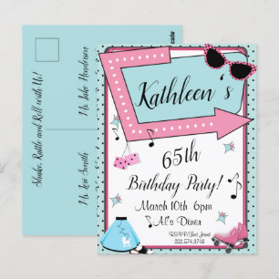 Verjaardagsuitnodiging in retro stijl jaren 50 voo briefkaart