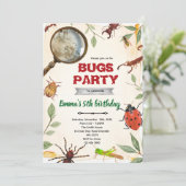 Verjaardagsuitnodiging insecten bugs feestje kaart (Staand voorkant)