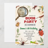 Verjaardagsuitnodiging insecten bugs feestje kaart (Voorkant / Achterkant)