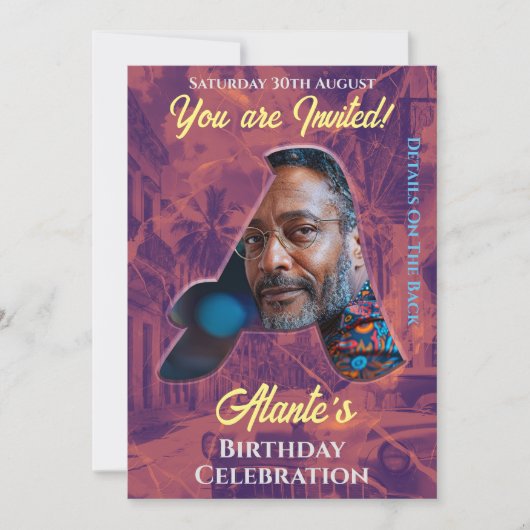 Verjaardagsuitnodiging  Intital Design Kaart (Voorkant)