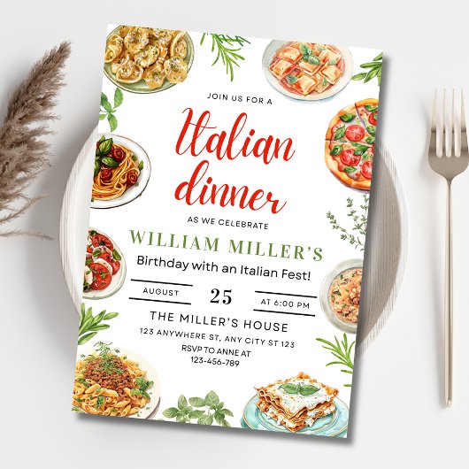 Verjaardagsuitnodiging Italiaans diner, pasta en p Kaart