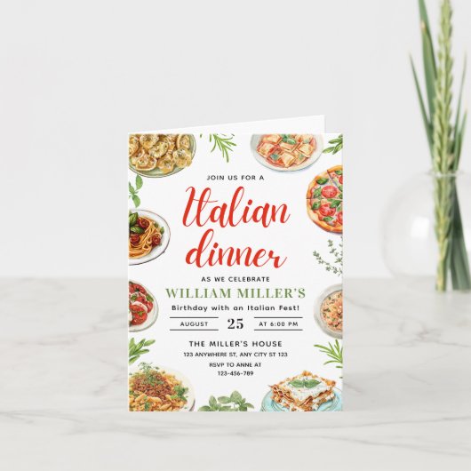 Verjaardagsuitnodiging Italiaans diner, Pizza Verj (Voorkant)