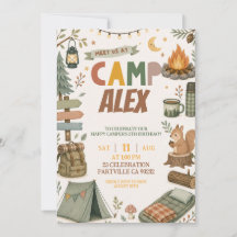 Verjaardagsuitnodiging jongen camping thema elke l