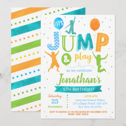 Verjaardagsuitnodiging Jump Bounce Trampoline Park Kaart (Voorkant / Achterkant)