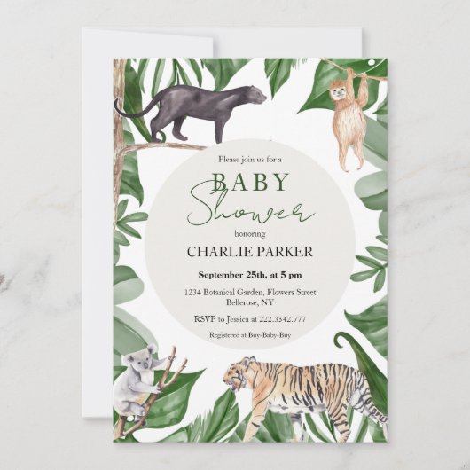 Verjaardagsuitnodiging Jungle Dieren Baby Shower Kaart (Voorkant)