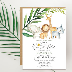 Verjaardagsuitnodiging Jungle Safari voor Wild One Kaart