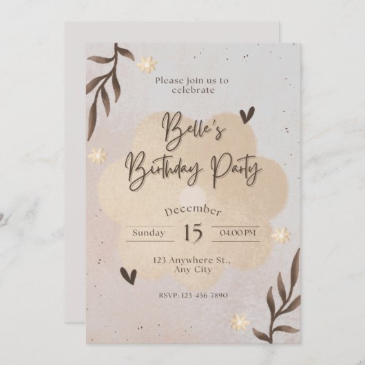 Verjaardagsuitnodiging Kaart (Voorkant / Achterkant)